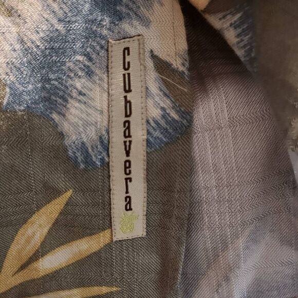 Cubavera silk button front short sleeveshirt olive plaid palm leaf print small - Picture 6 of 7